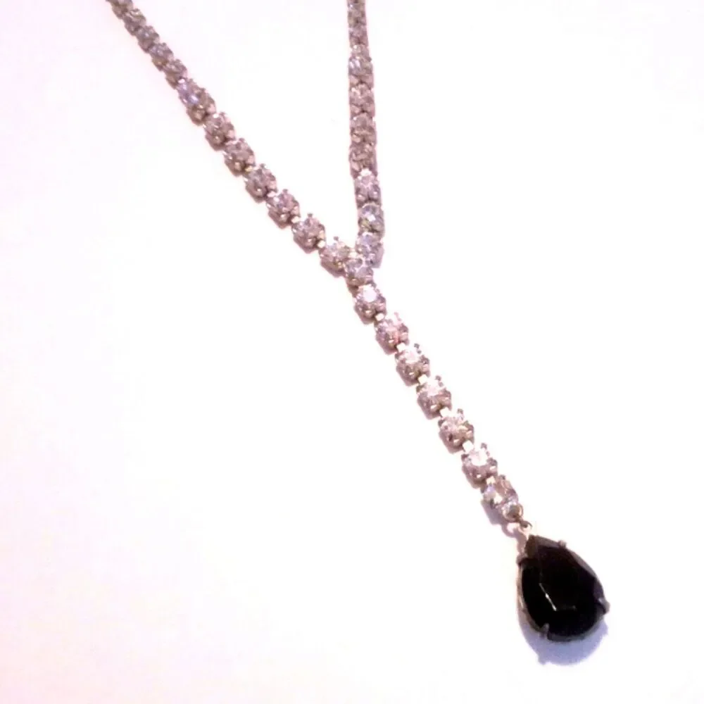 Vintage Rhinestone Y Drop Gold Tone Necklace